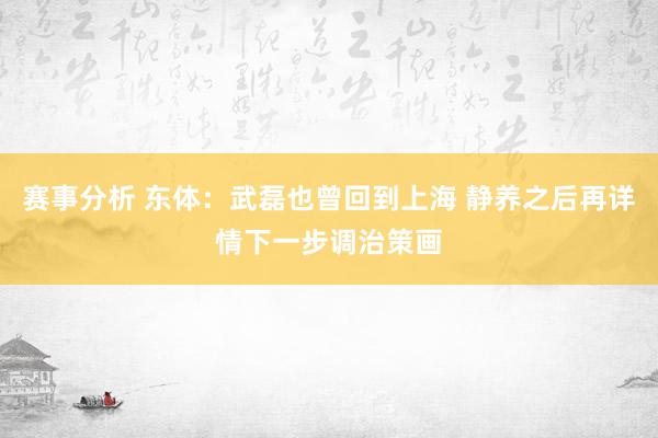 赛事分析 东体：武磊也曾回到上海 静养之后再详情下一步调治策画